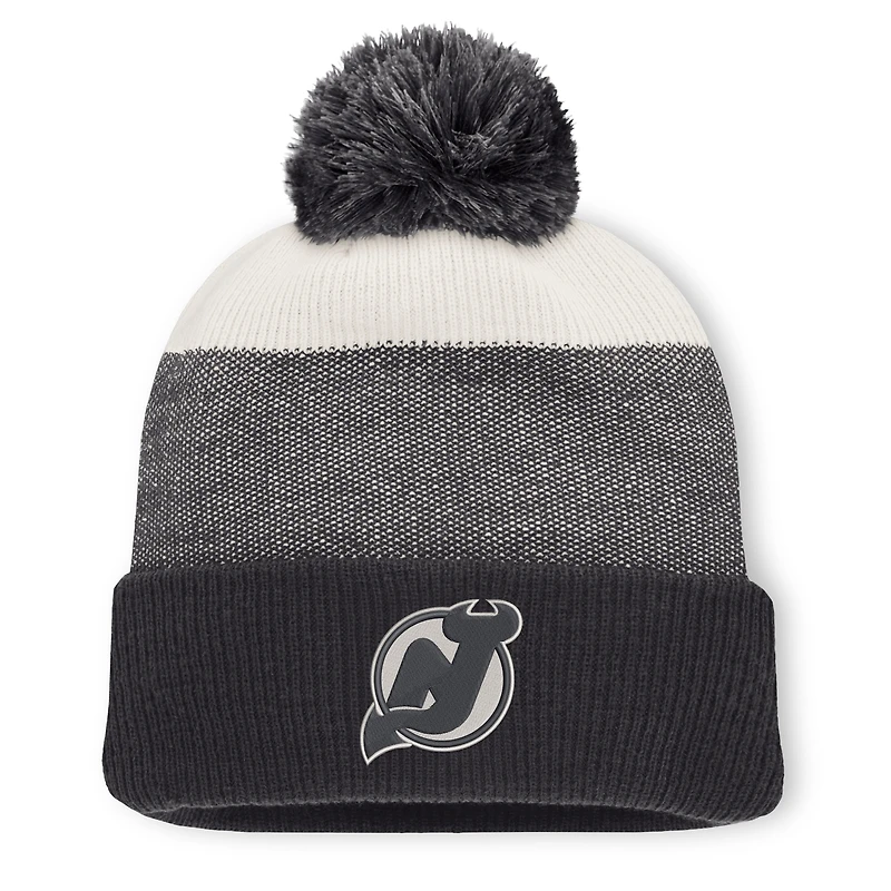 Men's Fanatics Black/Light Beige New Jersey Devils Monochrome Cuffed Knit Hat with Pom