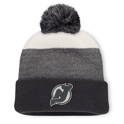 Men's Fanatics Black/Light Beige New Jersey Devils Monochrome Cuffed Knit Hat with Pom