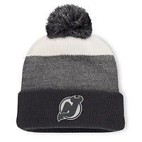 Men's Fanatics Black/Light Beige New Jersey Devils Monochrome Cuffed Knit Hat with Pom