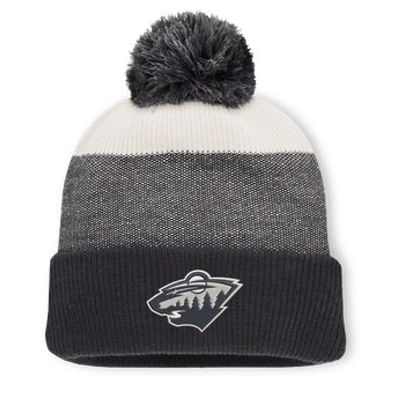 Men's Fanatics Black/Light Beige Minnesota Wild Monochrome Cuffed Knit Hat with Pom