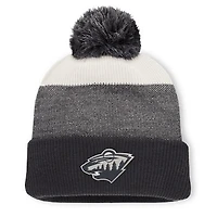 Men's Fanatics Black/Light Beige Minnesota Wild Monochrome Cuffed Knit Hat with Pom