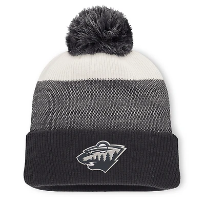 Men's Fanatics Black/Light Beige Minnesota Wild Monochrome Cuffed Knit Hat with Pom