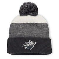 Men's Fanatics Black/Light Beige Minnesota Wild Monochrome Cuffed Knit Hat with Pom