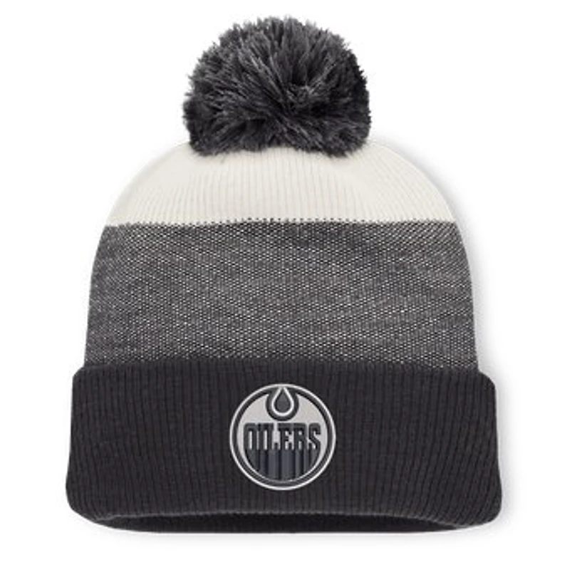 Men's Fanatics Black/Light Beige Edmonton Oilers Monochrome Cuffed Knit Hat with Pom