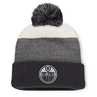 Men's Fanatics Black/Light Beige Edmonton Oilers Monochrome Cuffed Knit Hat with Pom
