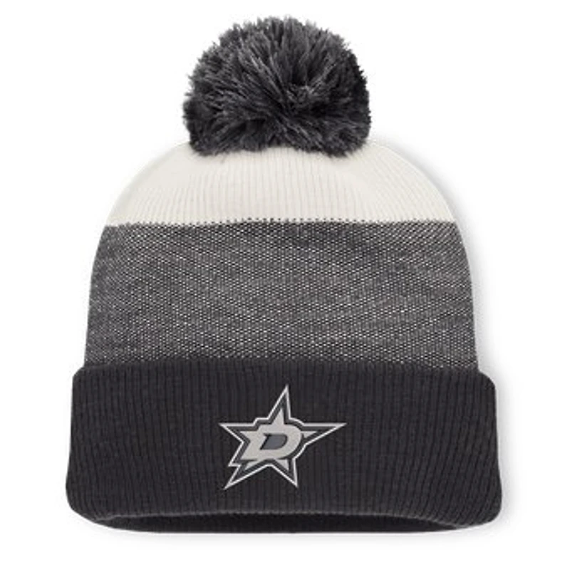 Men's Fanatics Black/Light Beige Dallas Stars Monochrome Cuffed Knit Hat with Pom