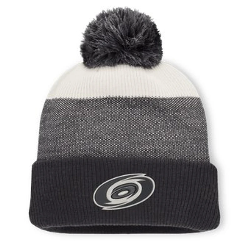 Men's Fanatics Black/Light Beige Carolina Hurricanes Monochrome Cuffed Knit Hat with Pom