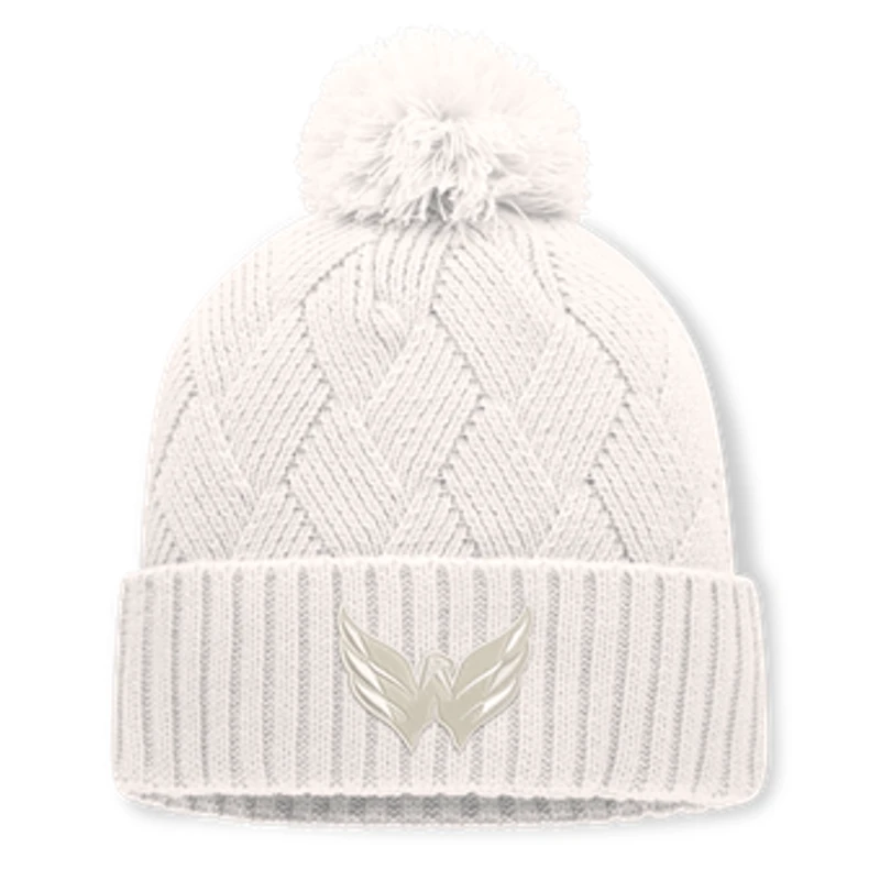 Women's Fanatics Cream Washington Capitals Level Up Cuffed Knit Hat with Pom