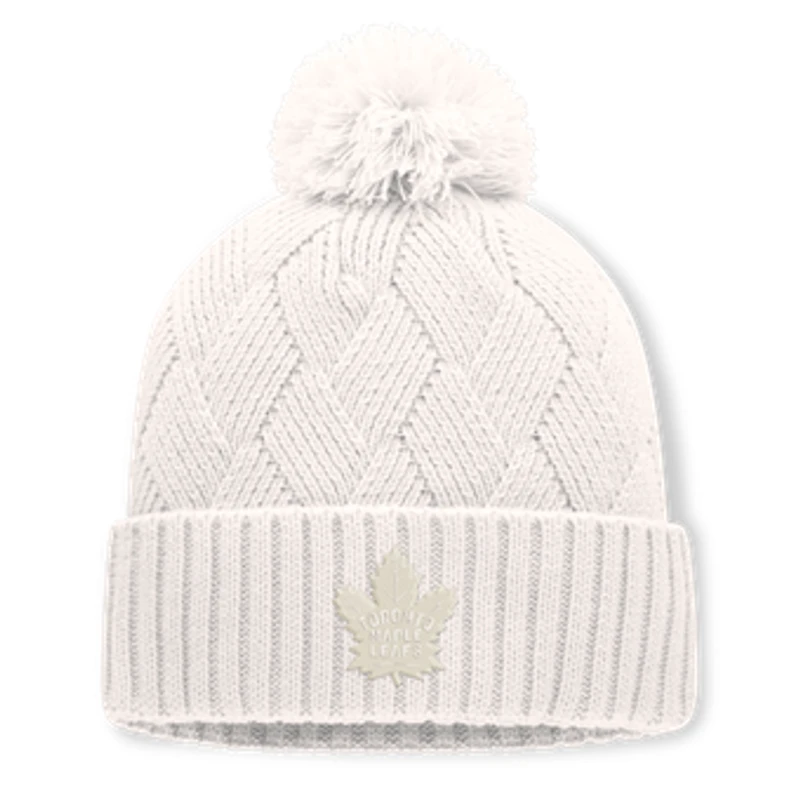Women's Fanatics Cream Toronto Maple Leafs Level Up Cuffed Knit Hat with Pom