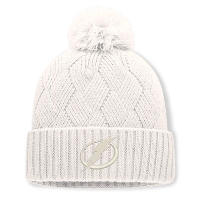 Women's Fanatics Cream Tampa Bay Lightning Level Up Cuffed Knit Hat with Pom