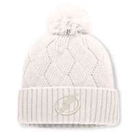 Women's Fanatics Cream Tampa Bay Lightning Level Up Cuffed Knit Hat with Pom