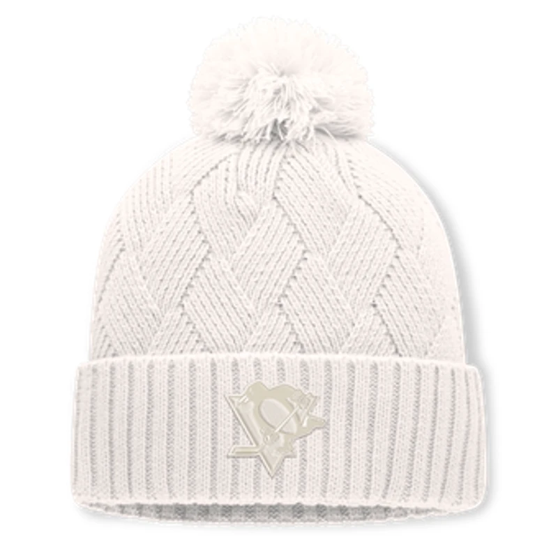 Women's Fanatics Cream Pittsburgh Penguins Level Up Cuffed Knit Hat with Pom