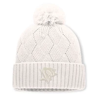 Women's Fanatics Cream Pittsburgh Penguins Level Up Cuffed Knit Hat with Pom