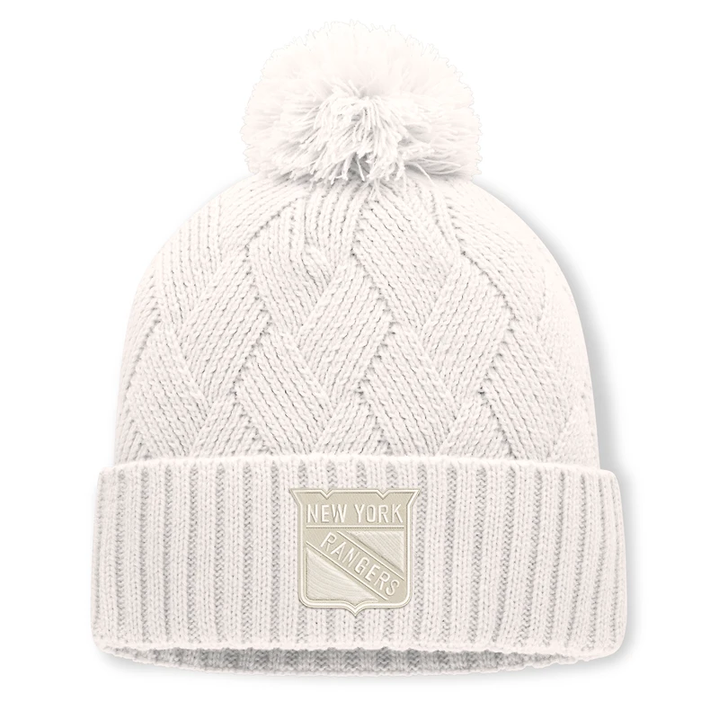 Women's Fanatics Cream New York Rangers Level Up Cuffed Knit Hat with Pom