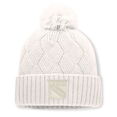 Women's Fanatics Cream New York Rangers Level Up Cuffed Knit Hat with Pom
