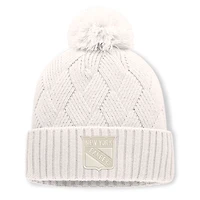 Women's Fanatics Cream New York Rangers Level Up Cuffed Knit Hat with Pom
