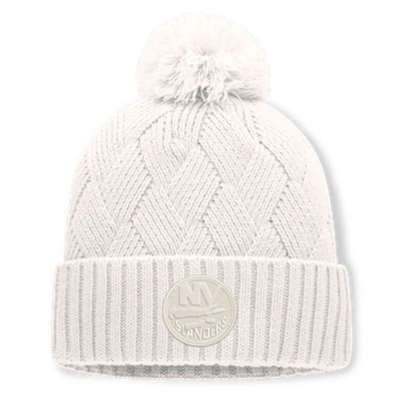 Women's Fanatics Cream New York Islanders Level Up Cuffed Knit Hat with Pom