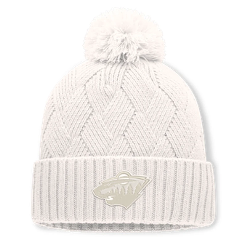 Women's Fanatics Cream Minnesota Wild Level Up Cuffed Knit Hat with Pom