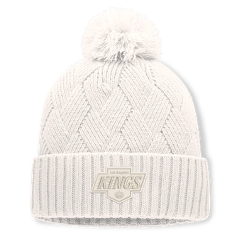 Women's Fanatics Cream Los Angeles Kings Level Up Cuffed Knit Hat with Pom