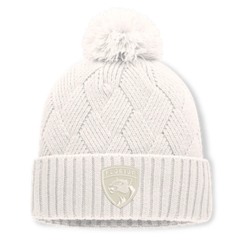 Women's Fanatics Cream Florida Panthers Level Up Cuffed Knit Hat with Pom