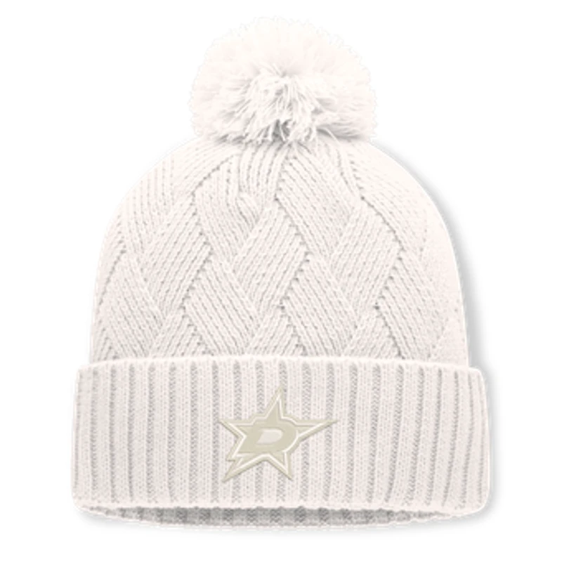 Women's Fanatics Cream Dallas Stars Level Up Cuffed Knit Hat with Pom
