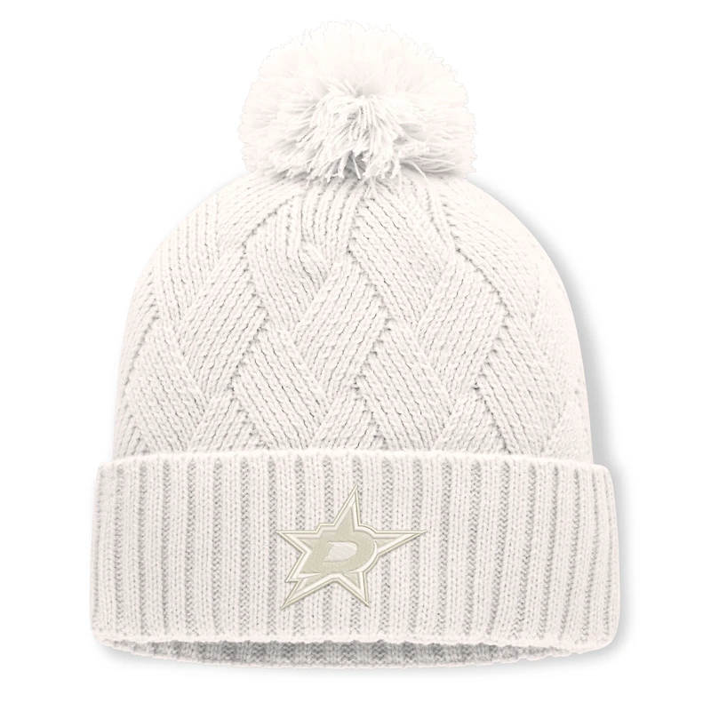 Women's Fanatics Cream Dallas Stars Level Up Cuffed Knit Hat with Pom