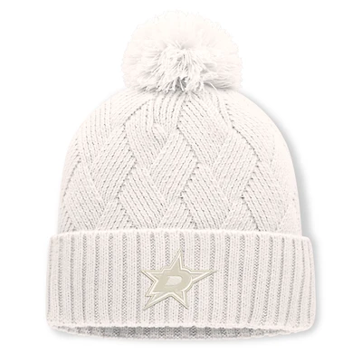 Women's Fanatics Cream Dallas Stars Level Up Cuffed Knit Hat with Pom