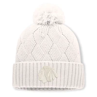 Women's Fanatics Cream Chicago Blackhawks Level Up Cuffed Knit Hat with Pom