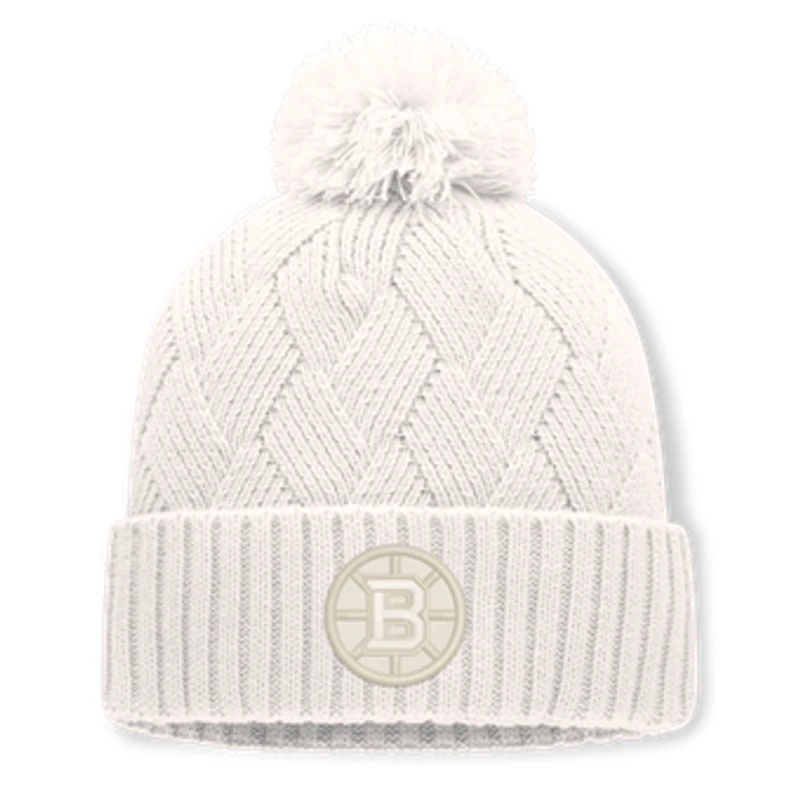 Women's Fanatics Cream Boston Bruins Level Up Cuffed Knit Hat with Pom