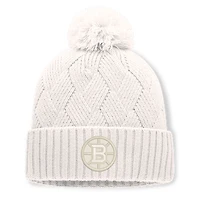 Women's Fanatics Cream Boston Bruins Level Up Cuffed Knit Hat with Pom