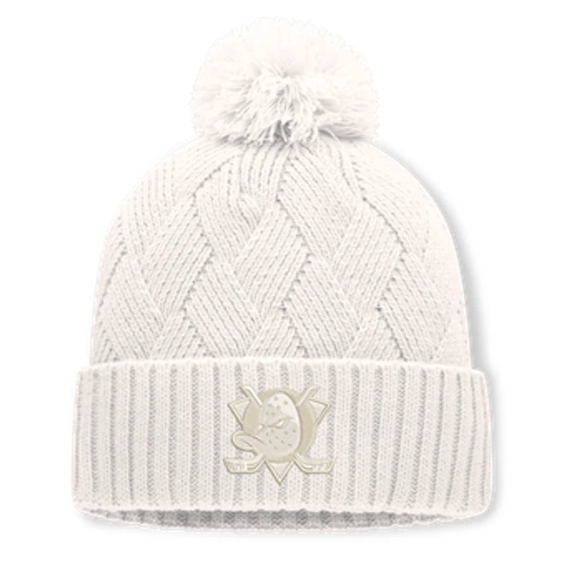 Women's Fanatics Cream Anaheim Ducks Level Up Cuffed Knit Hat with Pom