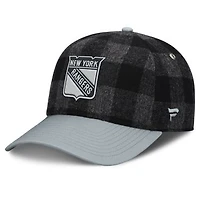 Men's Fanatics Black/Gray New York Rangers Huntsman Plaid A-Frame Adjustable Hat