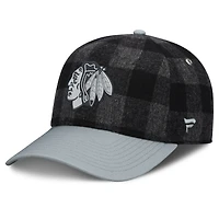 Men's Fanatics Black/Gray Chicago Blackhawks Huntsman Plaid A-Frame Adjustable Hat