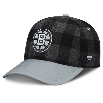 Men's Fanatics Black/Gray Boston Bruins Huntsman Plaid A-Frame Adjustable Hat