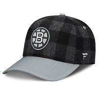 Men's Fanatics Black/Gray Boston Bruins Huntsman Plaid A-Frame Adjustable Hat