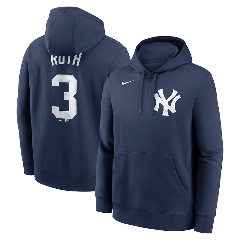 Men's Nike Babe Ruth Navy New York Yankees Retired Player Name & Number Club Pullover Hoodie