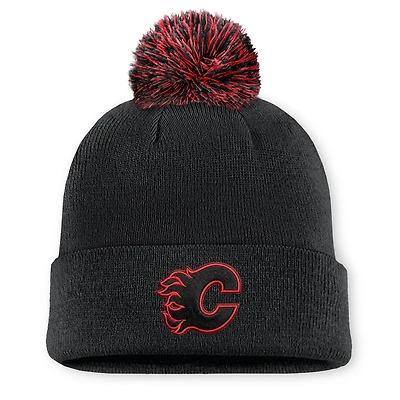 Men's Fanatics Black Calgary Flames Canada Military Appreciation Authentic Pro Cuffed Knit Hat with Pom