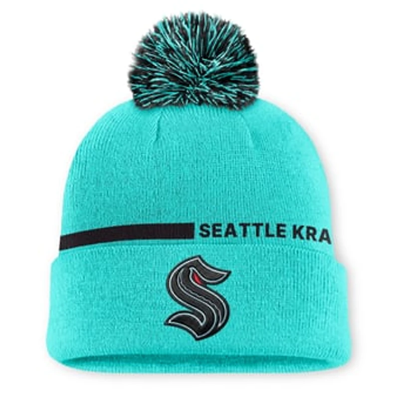 Men's Fanatics Light Blue Seattle Kraken Authentic Pro Alternate Cuffed Knit Hat with Pom