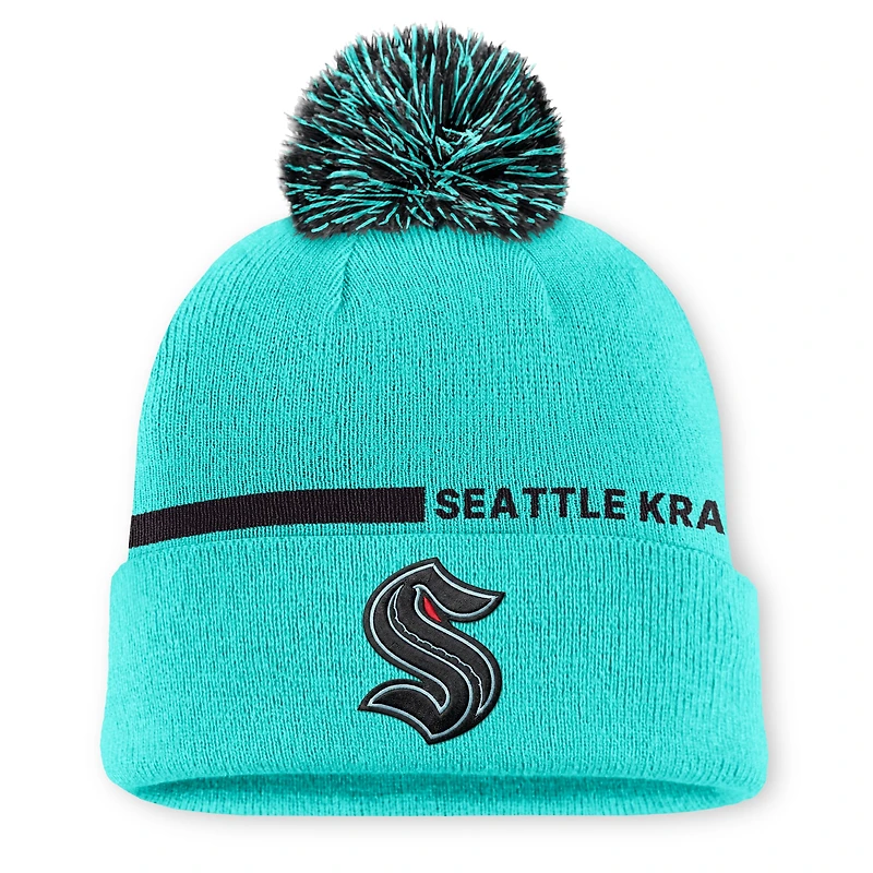 Men's Fanatics Light Blue Seattle Kraken Authentic Pro Alternate Cuffed Knit Hat with Pom