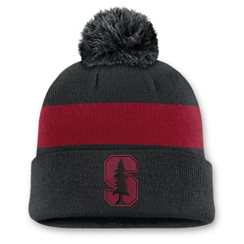 Unisex Nike Black Stanford Cardinal Primetime Stripe Cuffed Knit Hat with Pom