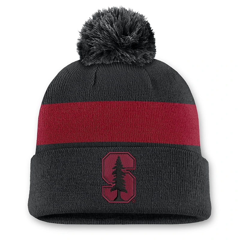 Unisex Nike Black Stanford Cardinal Primetime Stripe Cuffed Knit Hat with Pom