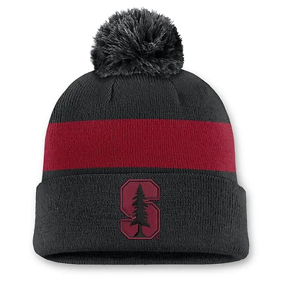 Unisex Nike Black Stanford Cardinal Primetime Stripe Cuffed Knit Hat with Pom