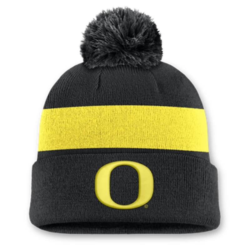 Unisex Nike Black Oregon Ducks Primetime Stripe Cuffed Knit Hat with Pom
