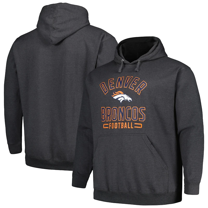 Men's Fanatics Heather Charcoal Denver Broncos Big & Tall Pullover Hoodie