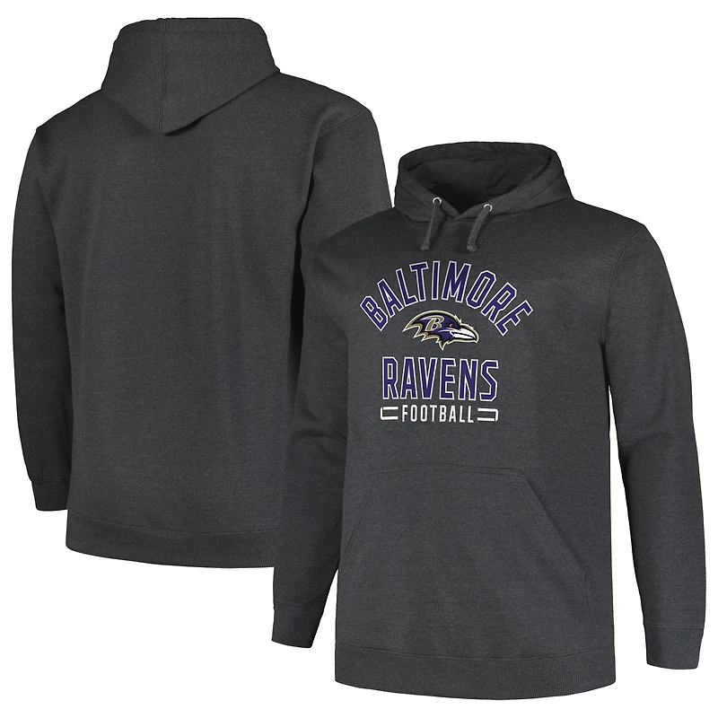 Men's Fanatics Heather Charcoal Baltimore Ravens Big & Tall Pullover Hoodie