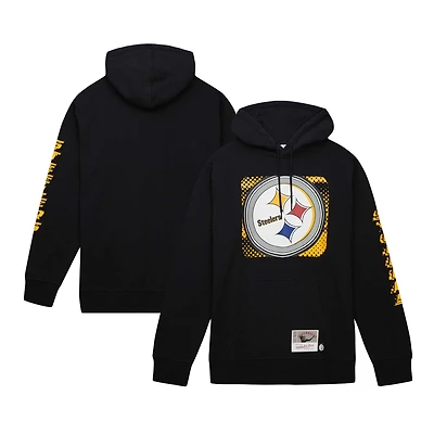 Men's Mitchell & Ness Black Pittsburgh Steelers Gridiron Classics Big Face 7.0 Pullover Hoodie