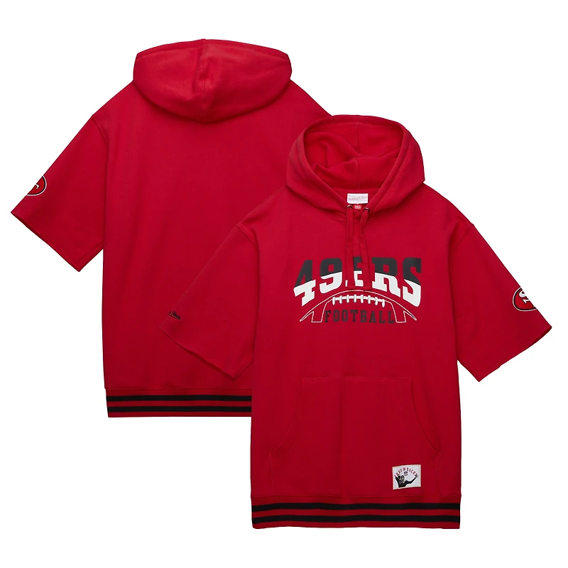Men's Mitchell & Ness Scarlet San Francisco 49ers Pre-Game Short Sleeve Pullover Hoodie