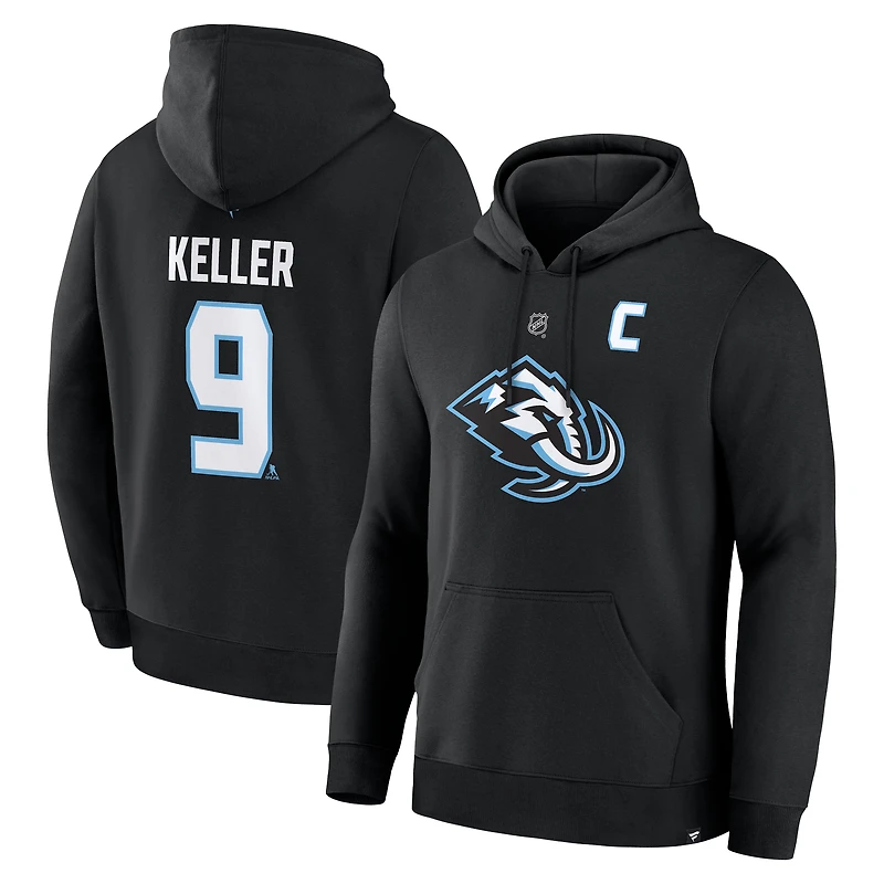 Men's Fanatics Clayton Keller Black Utah Mammoth Authentic Stack Name & Number Hoodie
