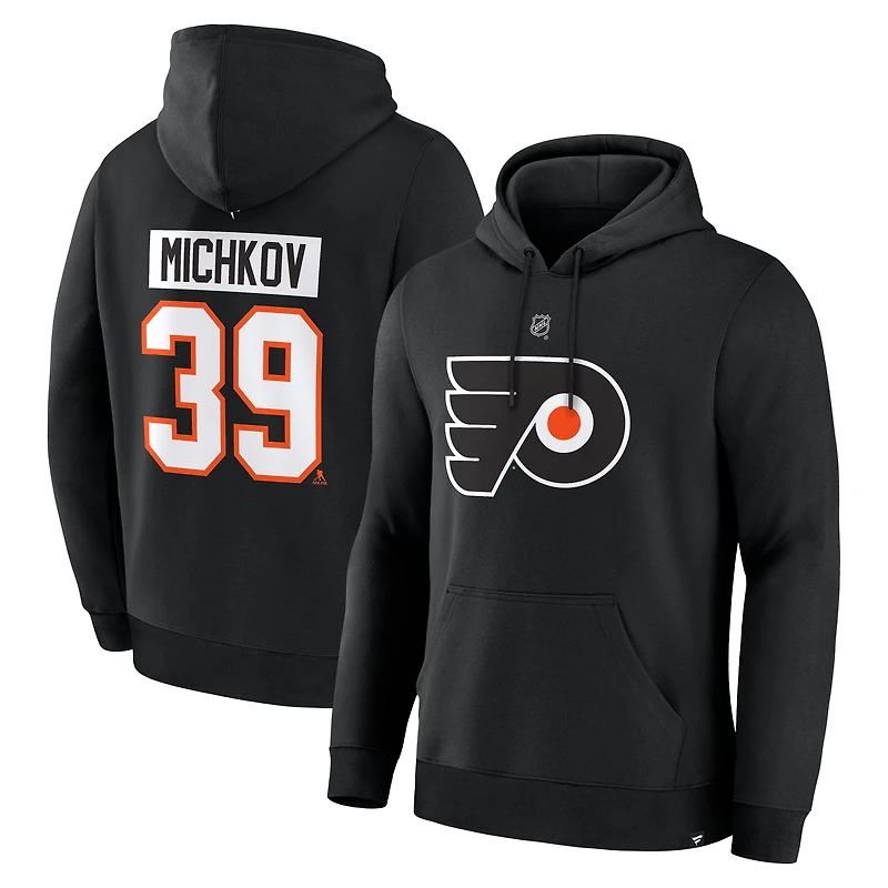 Men's Fanatics Matvei Michkov Black Philadelphia Flyers Authentic Stack Name & Number Hoodie