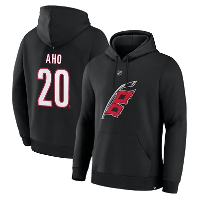 Men's Fanatics Sebastian Aho Black Carolina Hurricanes Authentic Stack Name & Number Hoodie